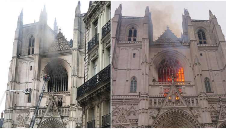 Incendie en cours à la cathédrale de Nantes (France)
