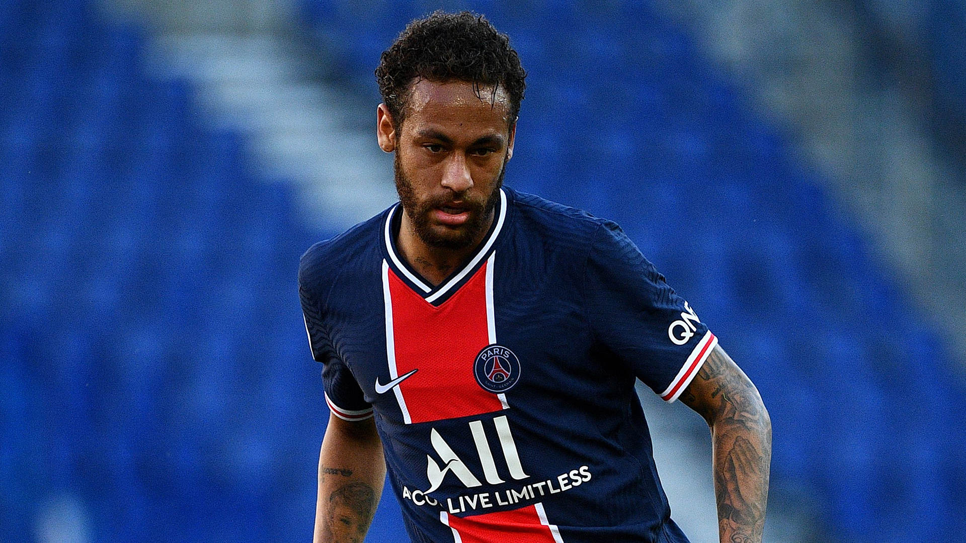 Paris Saint-Germain's Brazilian forward Neymar plays the ball during the friendly football match Paris Saint-Germain (PSG) vs Glasgow Celtic FC at the Parc des Princes stadium in Paris on July 21, 2020. (Photo by FRANCK FIFE / AFP) (Photo by FRANCK FIFE/AFP via Getty Images)