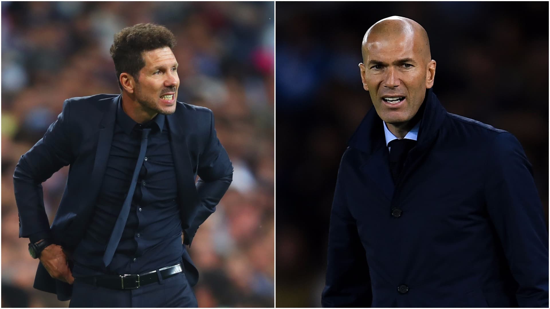 Diego Simeone, entraineur de l’Atlético de Madrid et Zinedine Zidane, entraineur du Real Madrid